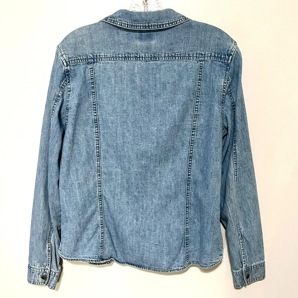 Vintage Express Bleus Blue Denim Distressed Button Long Sleeve Shirt Jacket LG - Picture 2 of 9